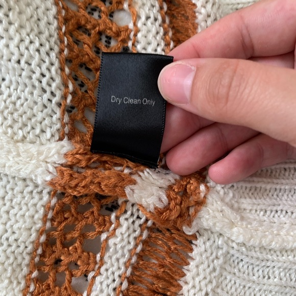 {3/$15} Blu Pepper | Cream and Brown Knit Fringe Cardigan - Picture 8 of 9